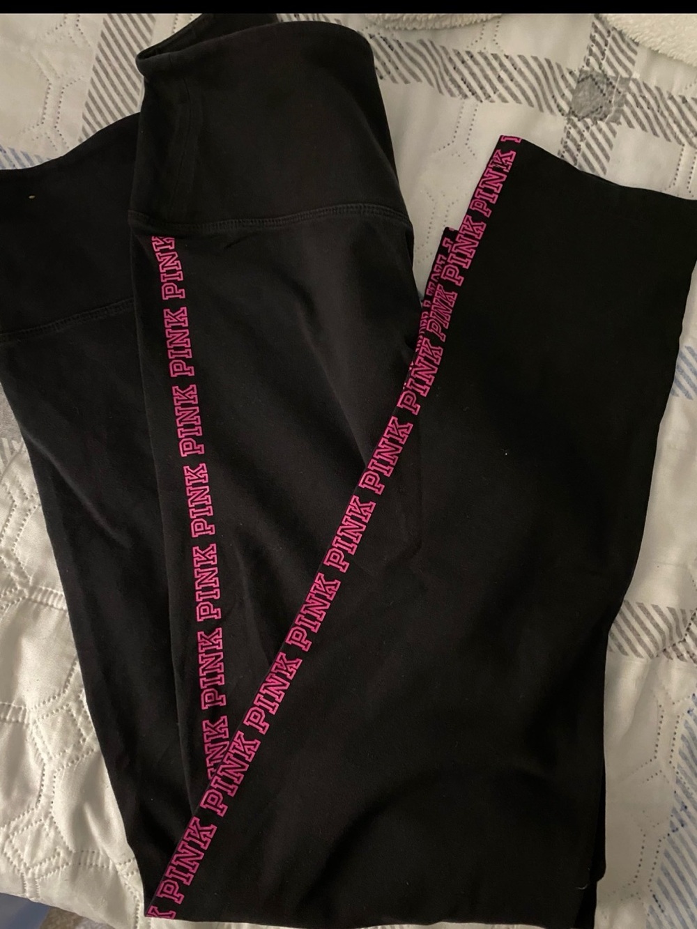 PINK Victoria's Secret Black Leggings with Hot Pink Logo Tape